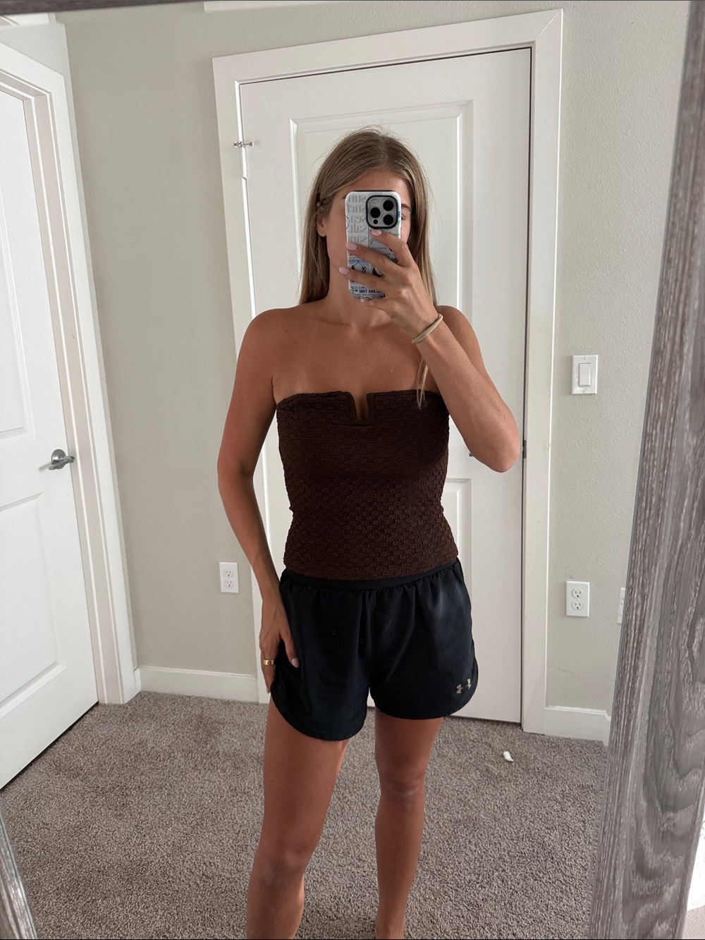 ASTR brown strapless top